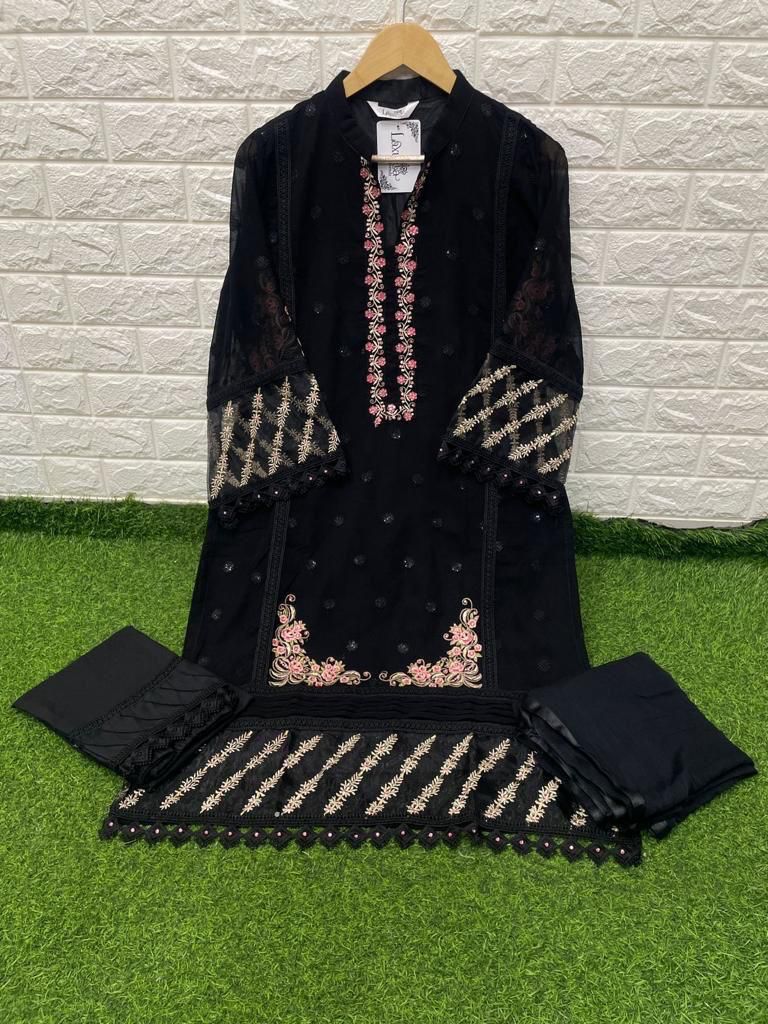 Black Heavy Sequence Embroidered Work Pakistani Style Pant Suit - Indian  Heavy Anarkali Lehenga Gowns Sharara Sarees Pakistani Dresses in  USA/UK/Canada/UAE - IndiaBoulevard